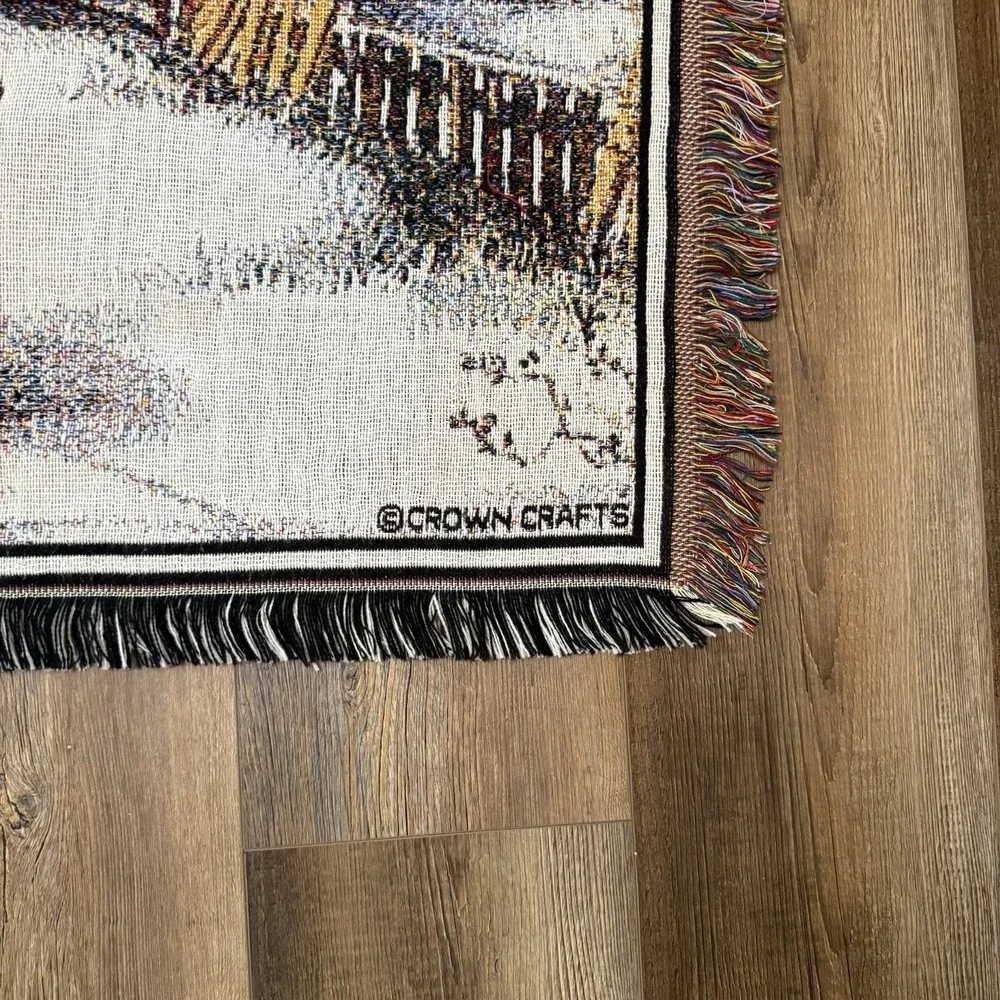 Crown Craft Tapestry Throw Blanket Farmhouse Sleigh Ride 50‎ X 60